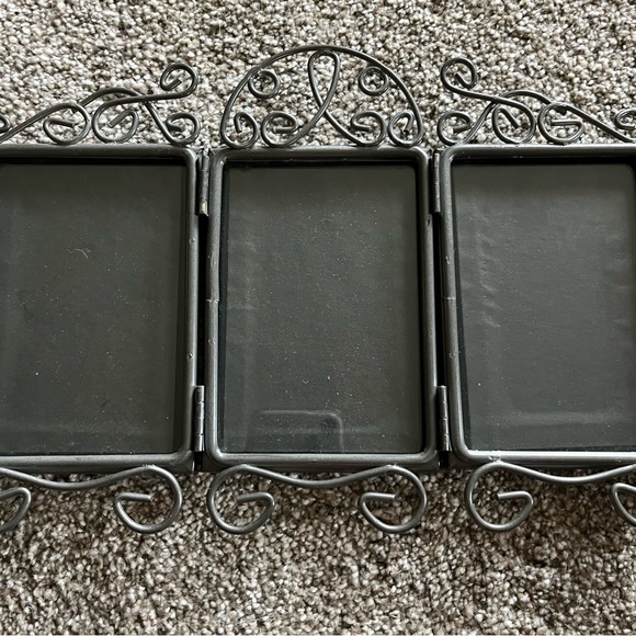 Frame holds 3 photos and wood block can hang or sit on your desk. - Picture 3 of 3